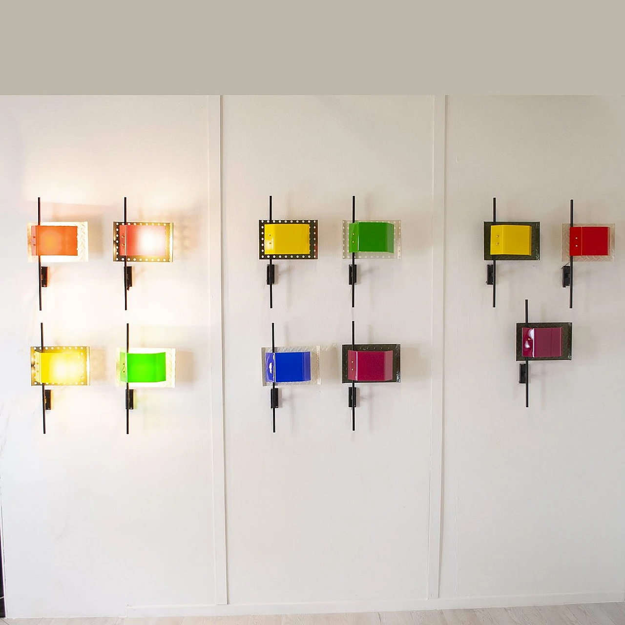 Wall light with lacquered iron & colored multiplex diffuser, 1980s 5