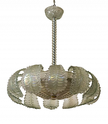 Art Deco iridescent Murano glass chandelier, 1940s