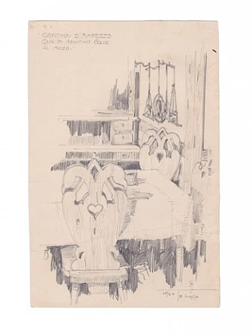 Angelini, Cortina Casa di Agostino Colle al museo, graphite, 1924