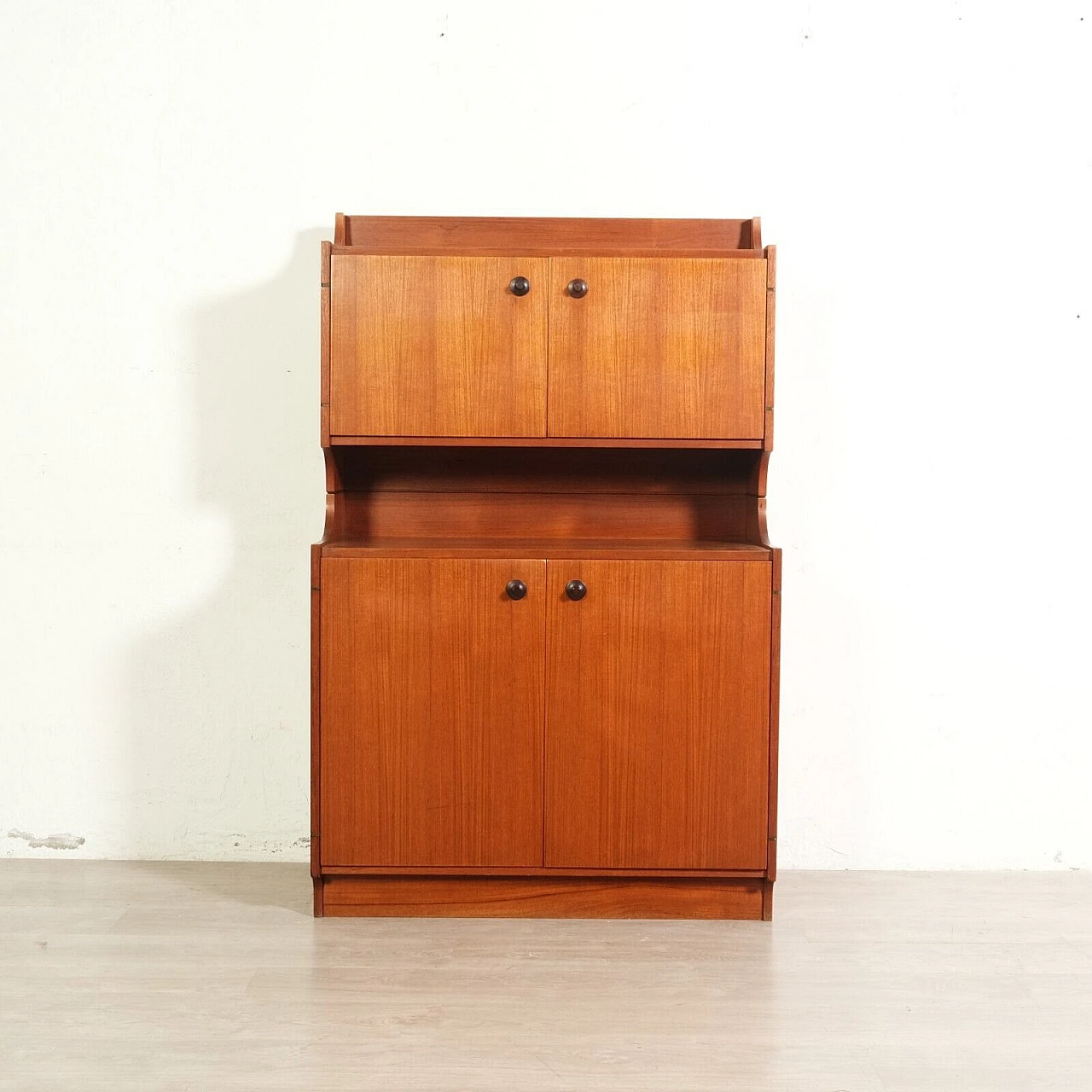 Wood and brass sideboard with four doors and shelf, 1960s 24