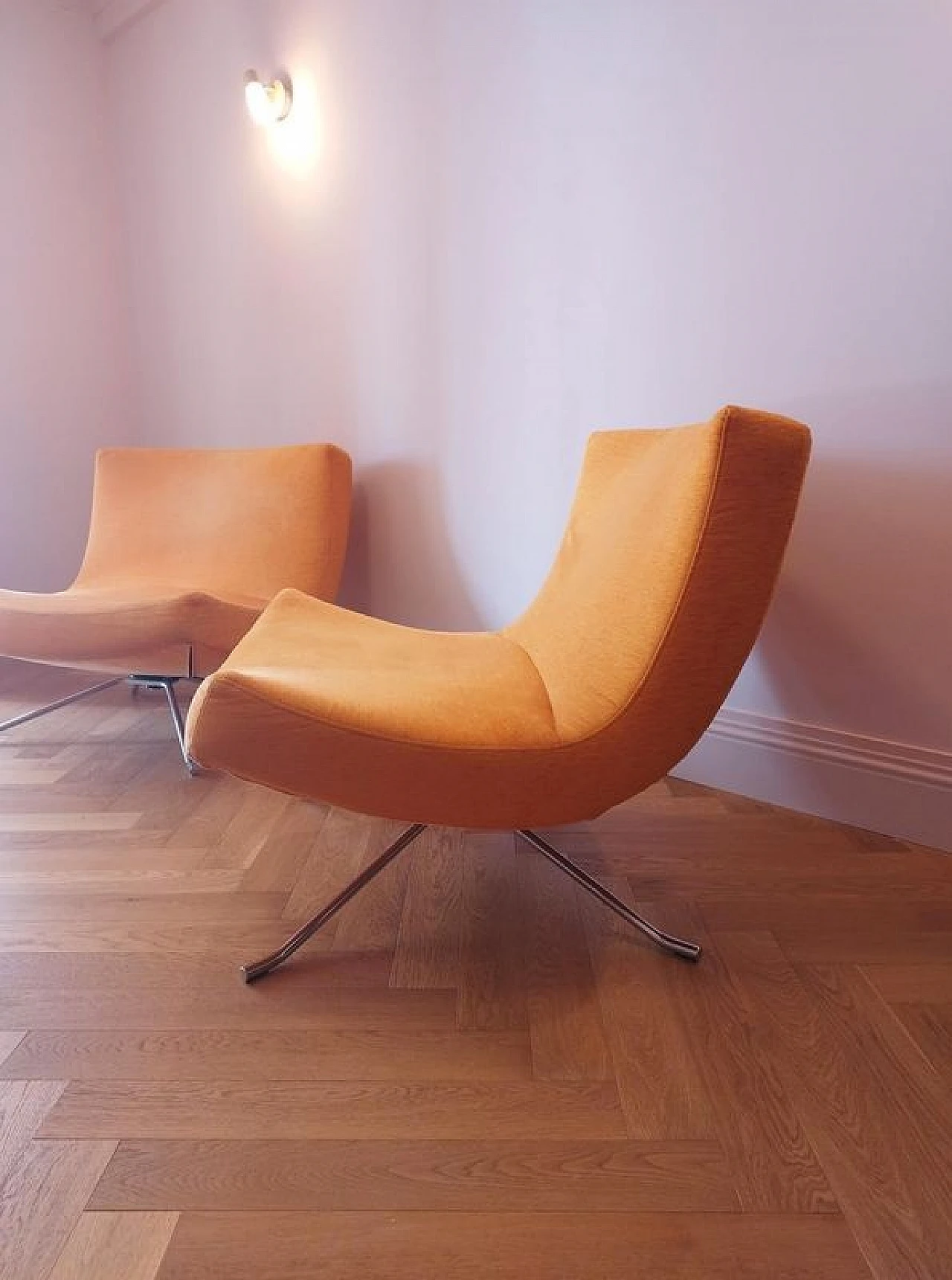 Pair of orange fabric armchairs by C. Werner for Ligne Roset, 2000s 1