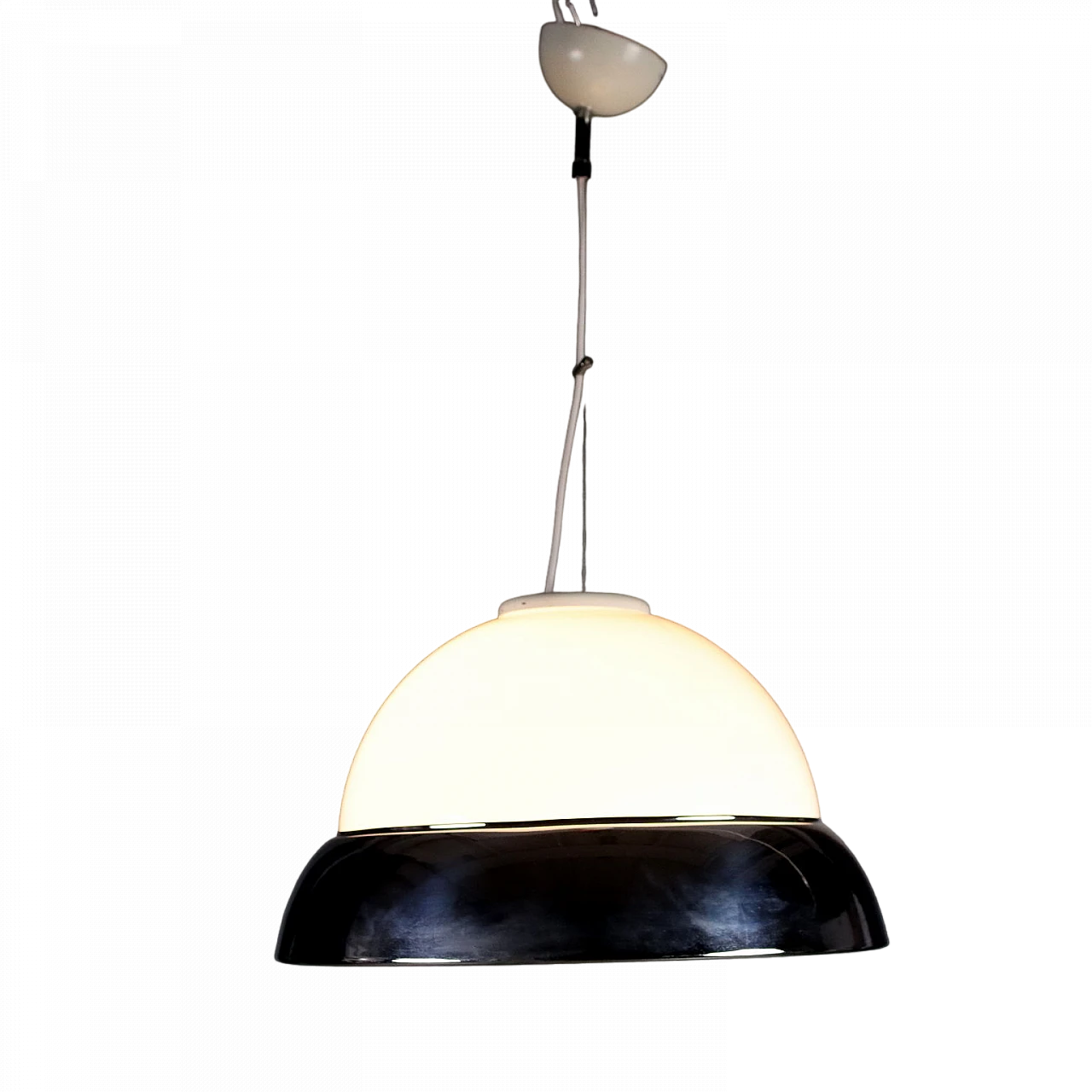 Lampada da soffitto bianca e nero in alluminio e vetro, anni '50 9