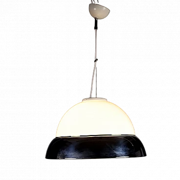 Lampada da soffitto bianca e nero in alluminio e vetro, anni '50