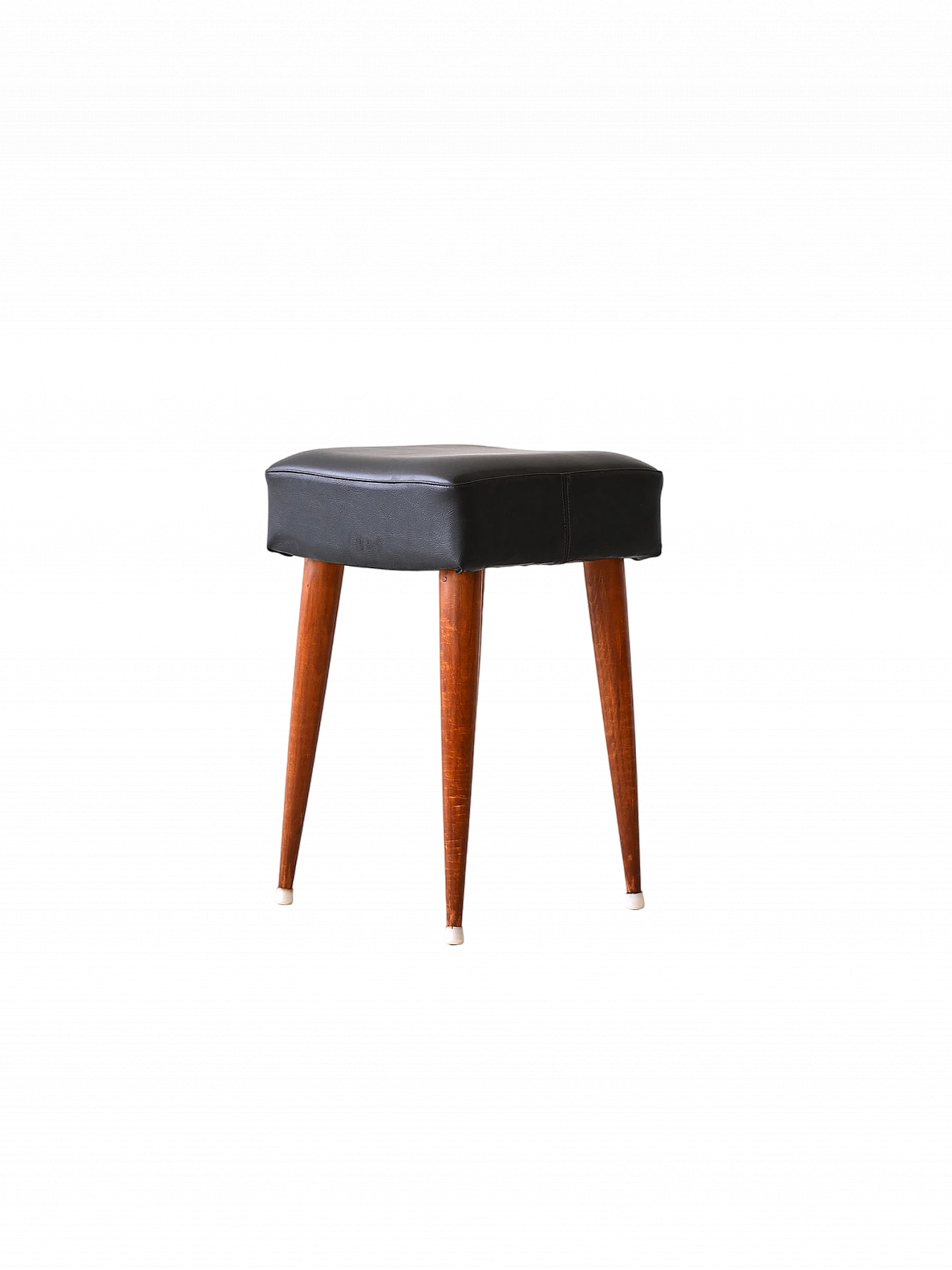 Scandinavian wood and black leatherette stool, 1960s 8