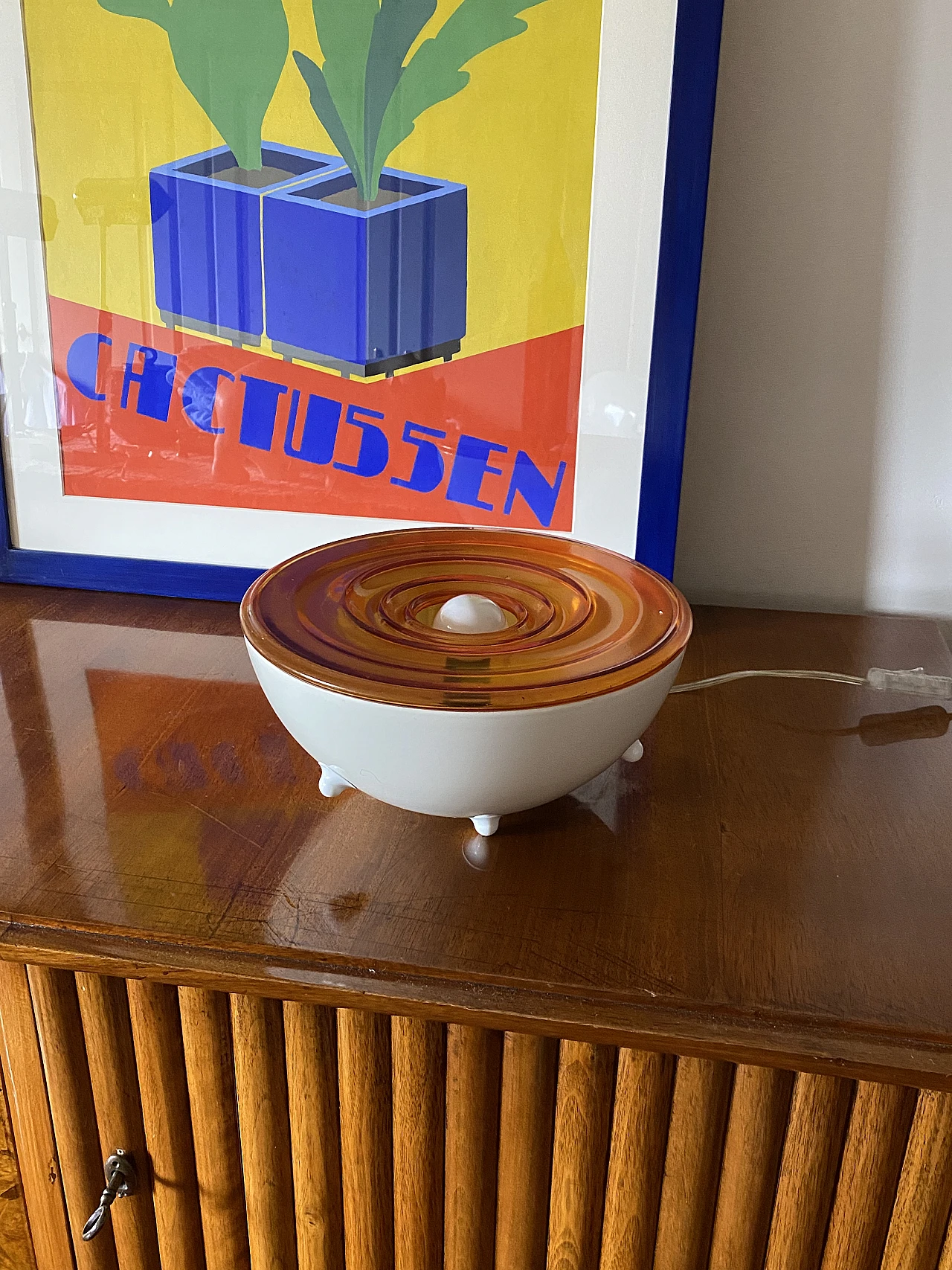 Orange glass & white laquered aluminum table lamp, 1970s 3