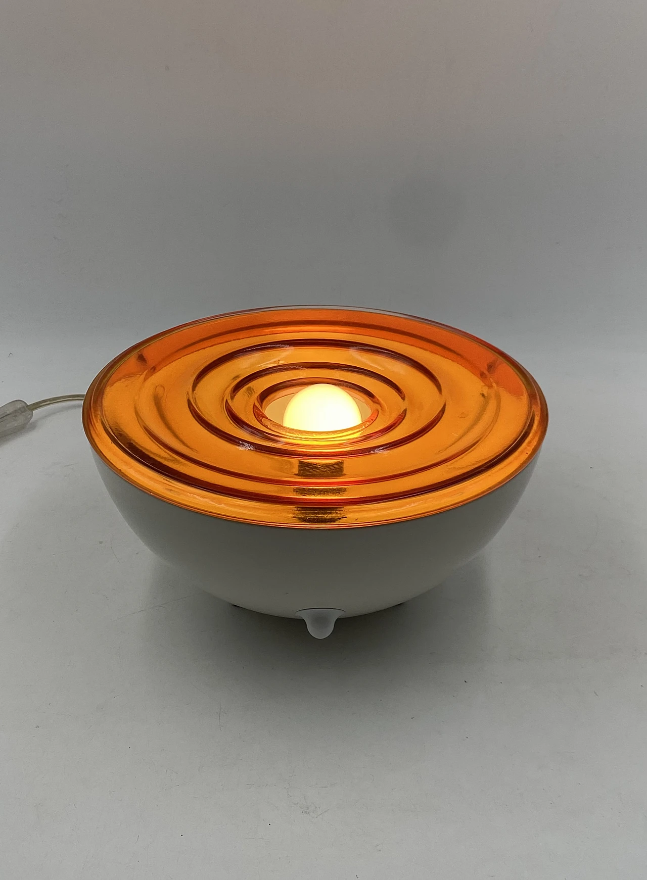 Orange glass & white laquered aluminum table lamp, 1970s 10