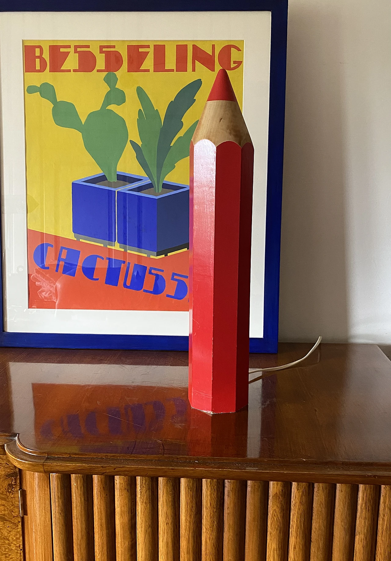 Red pencil shaped table lamp by Pierre Sala for Vilac, 1980s 2