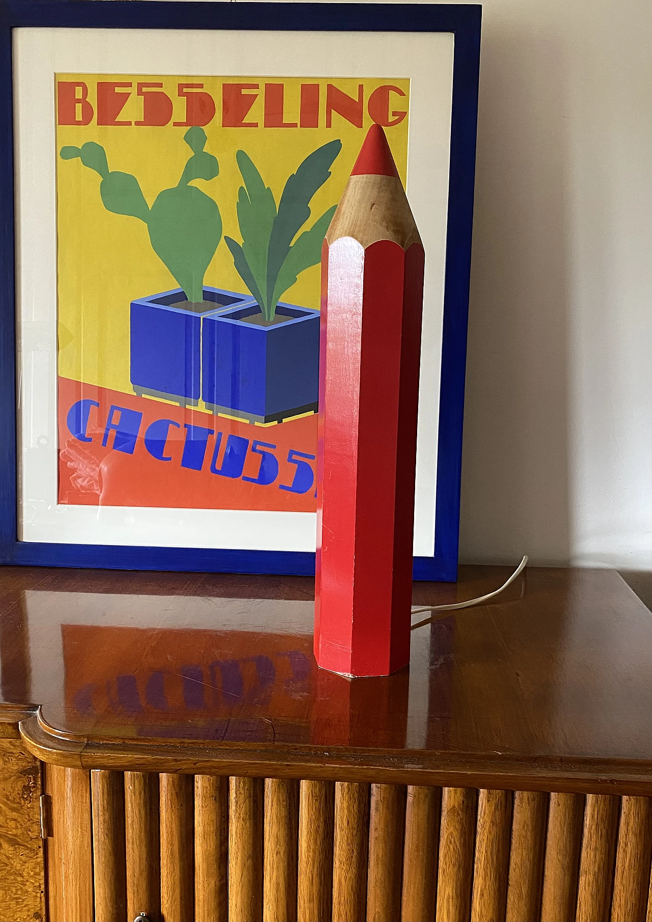 Red pencil shaped table lamp by Pierre Sala for Vilac, 1980s 3