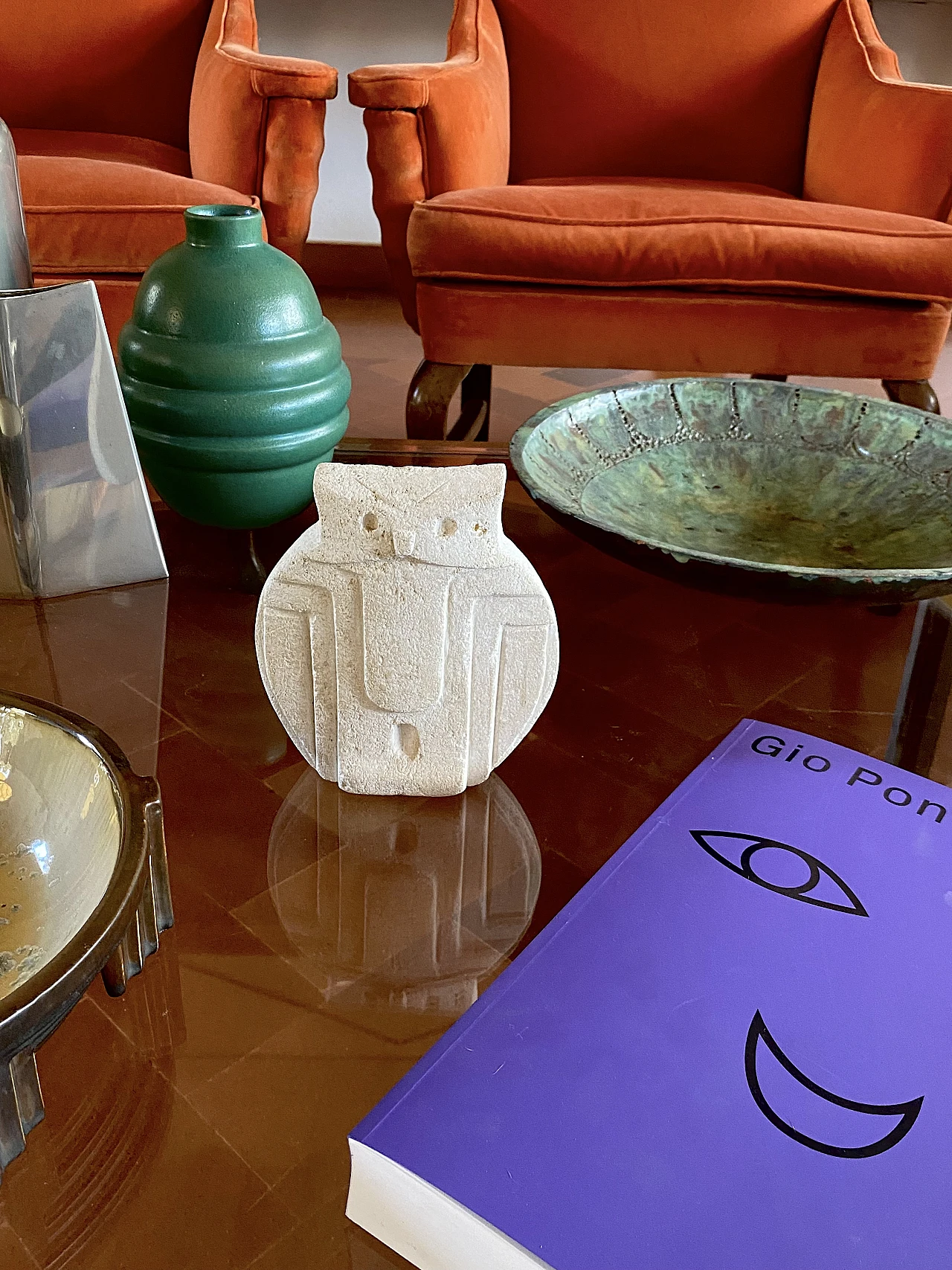 Cubist owl sculpture in white stone, 1960s 3