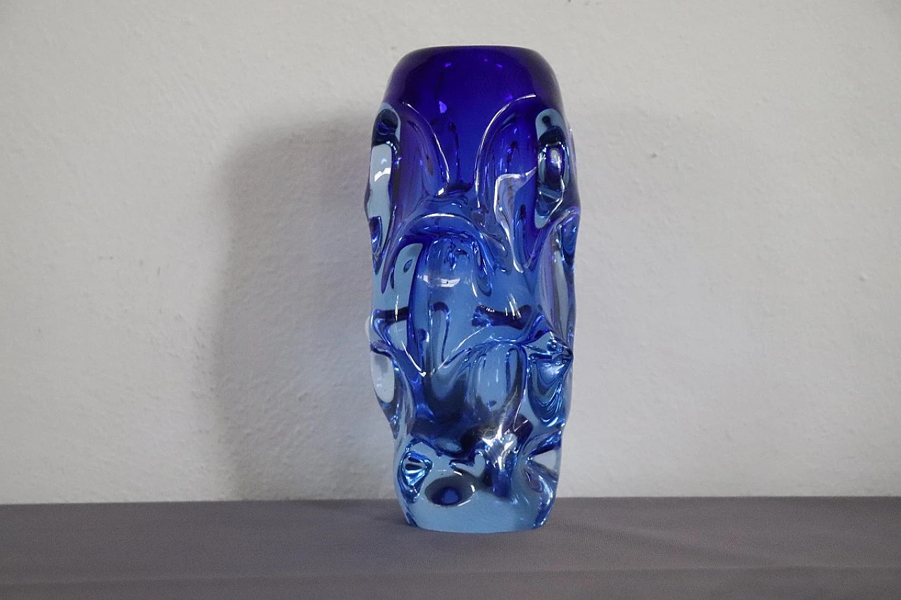 Blue blown glass vase by Börne Augustsson, 1940s 4