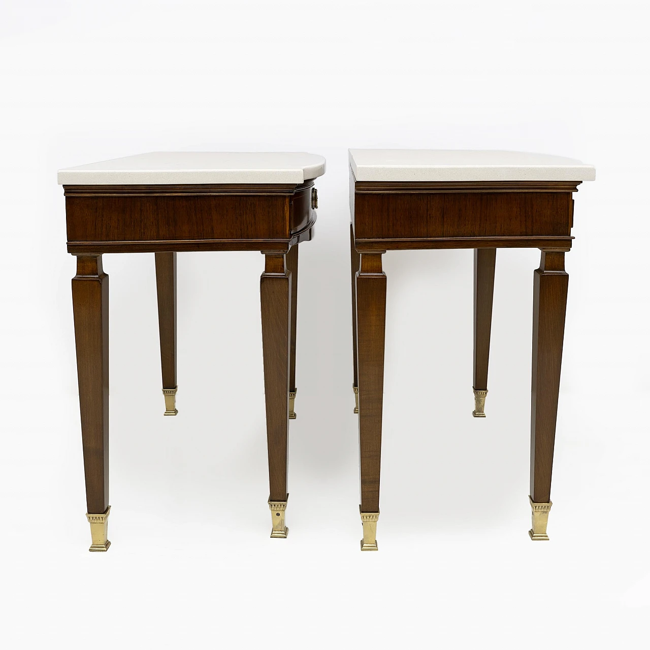 Pair of Neoclassical style marble and mahogany bedside tables, 1950s 3