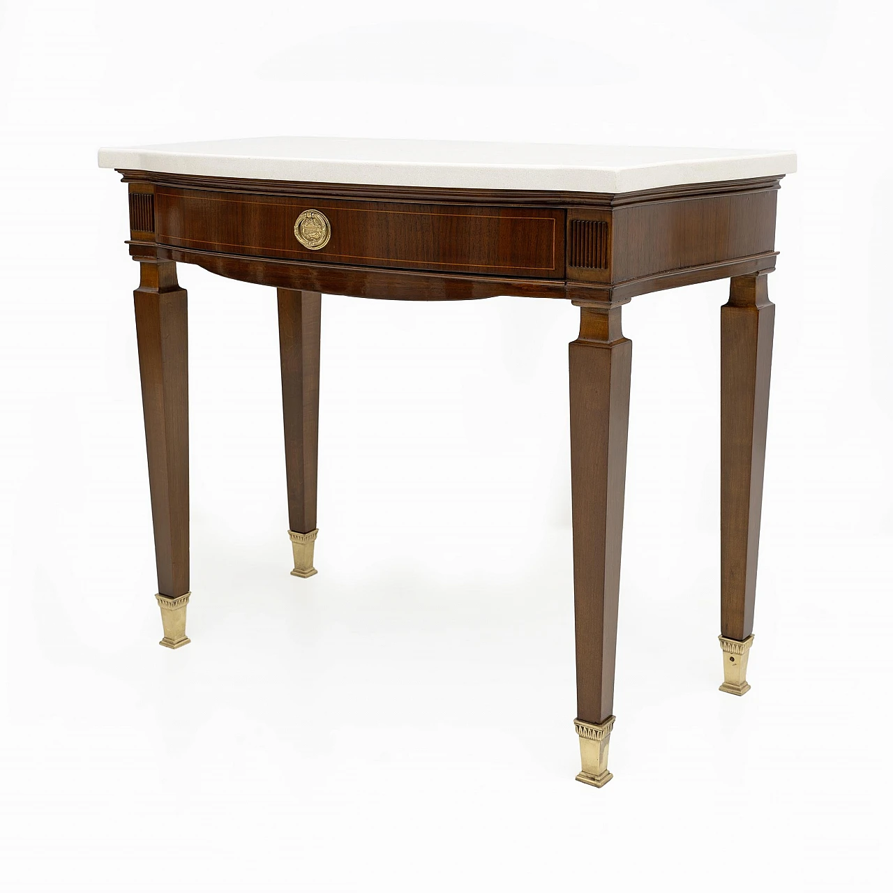 Pair of Neoclassical style marble and mahogany bedside tables, 1950s 6