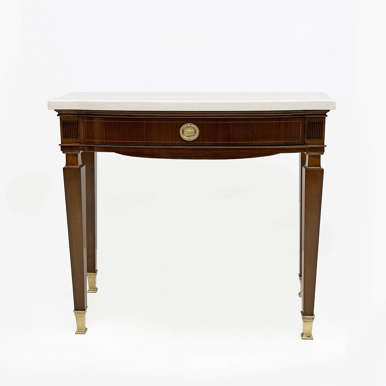 Pair of Neoclassical style marble and mahogany bedside tables, 1950s 7