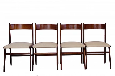 4 Danish style chairs in wood & beige fabric seat, 1950s