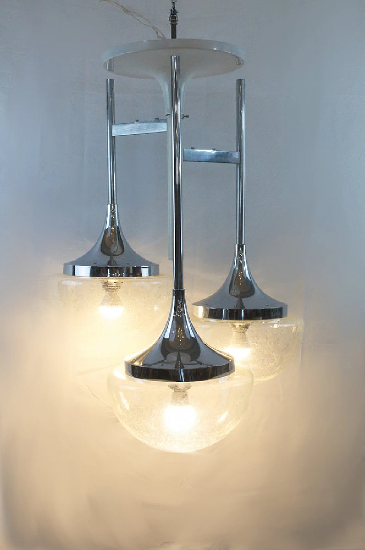 3-Light ceiling lamp in glass & metal in the style of Sciolari, 1970s 2