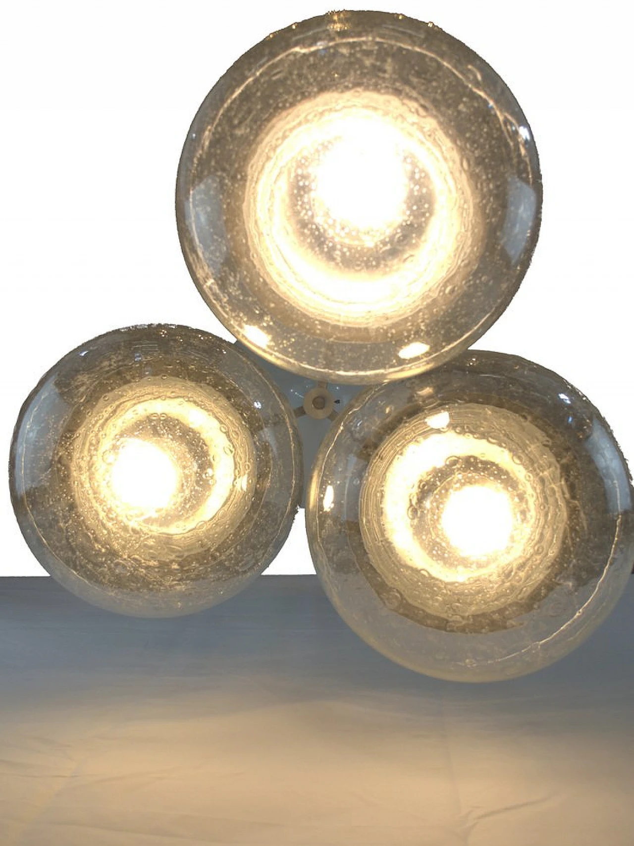 3-Light ceiling lamp in glass & metal in the style of Sciolari, 1970s 5