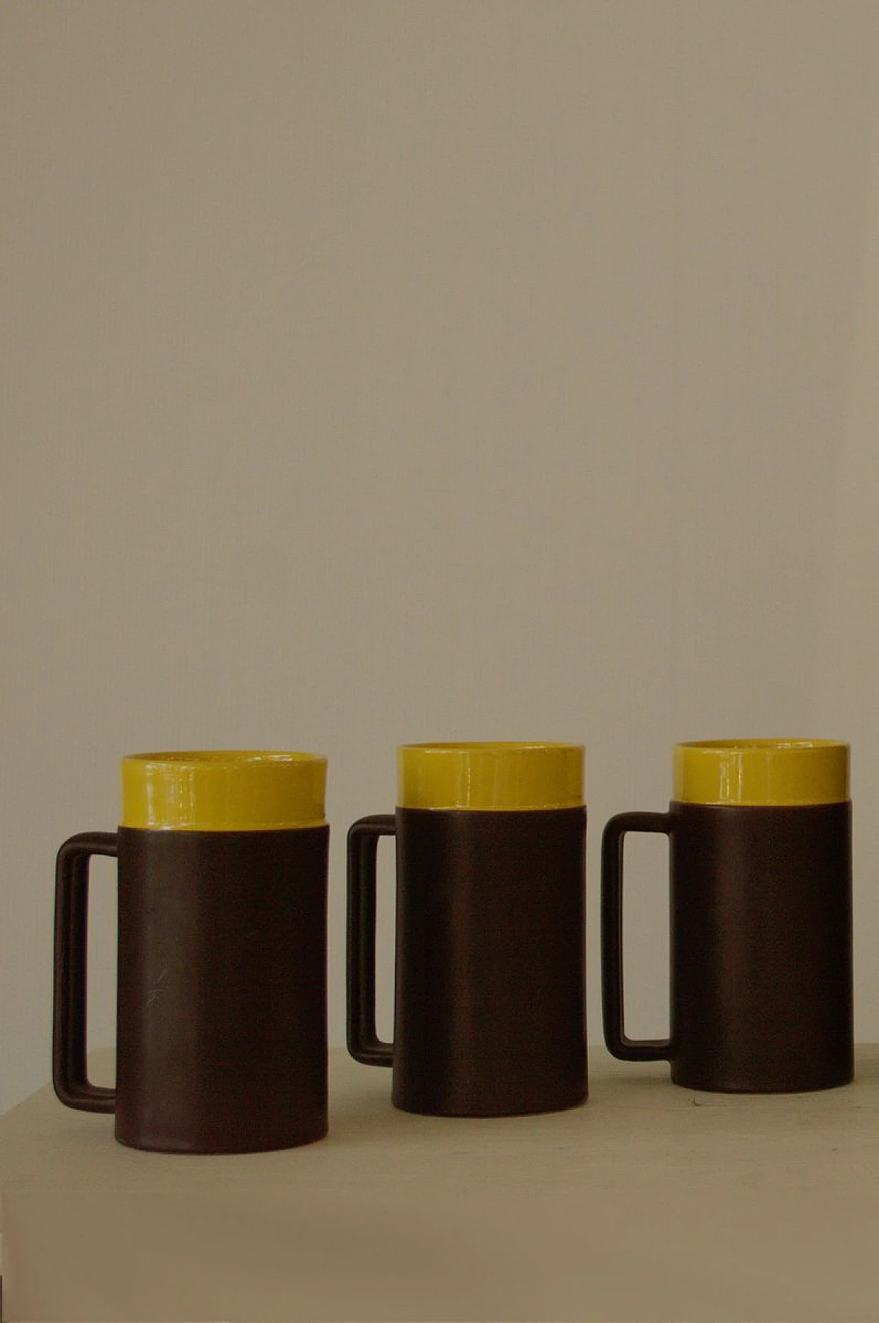 Brown & yellow ceramic cups and jug by Rometti, 1930s 4