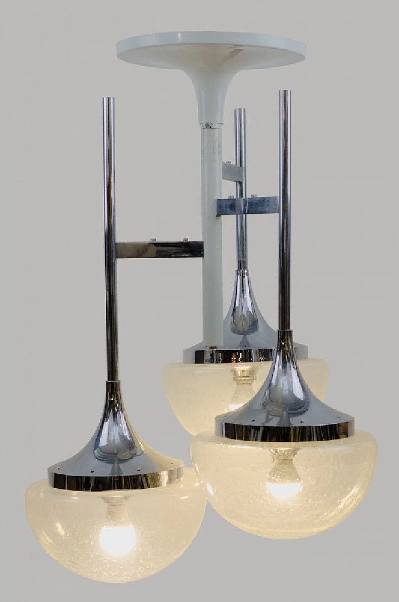 3-Light ceiling lamp in glass & metal in the style of Sciolari, 1970s 8