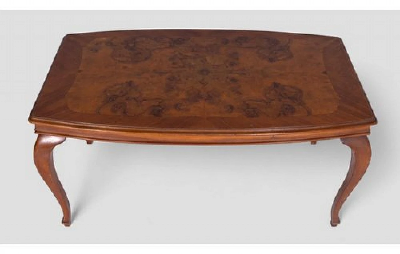 Wooden coffee table with inlaid top & floral motifs, 2000s 5