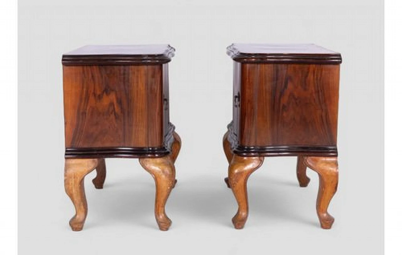 Pair of bedside tables in carved wood & metal handles, 2000s 3