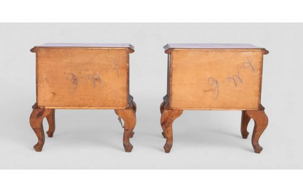 Pair of bedside tables in carved wood & metal handles, 2000s 5