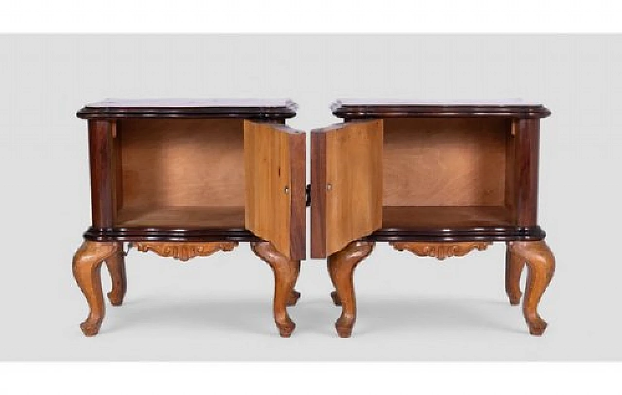 Pair of bedside tables in carved wood & metal handles, 2000s 7