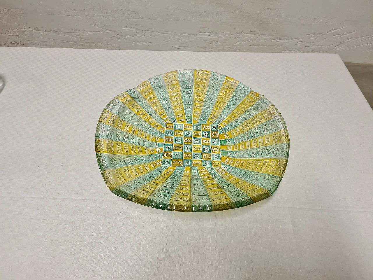 Blue & yellow emptying tray 3031 by Cristal Art, 1960s 2