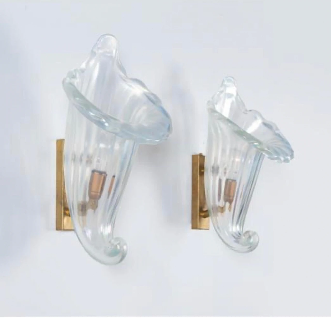 Pair of opalescent Murano glass wall lights by Seguso, 1940s 2