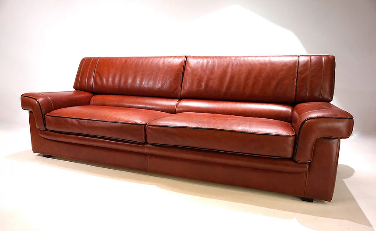 Three-seater cognac-coloured leather sofa, 1990 1