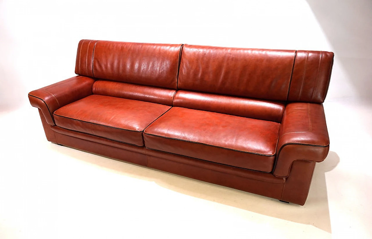 Three-seater cognac-coloured leather sofa, 1990 2