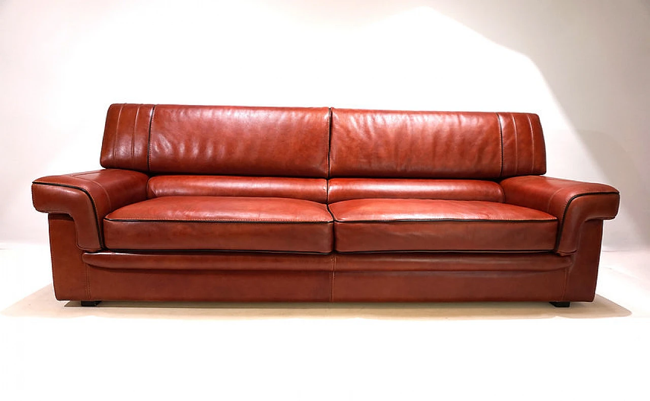 Three-seater cognac-coloured leather sofa, 1990 3