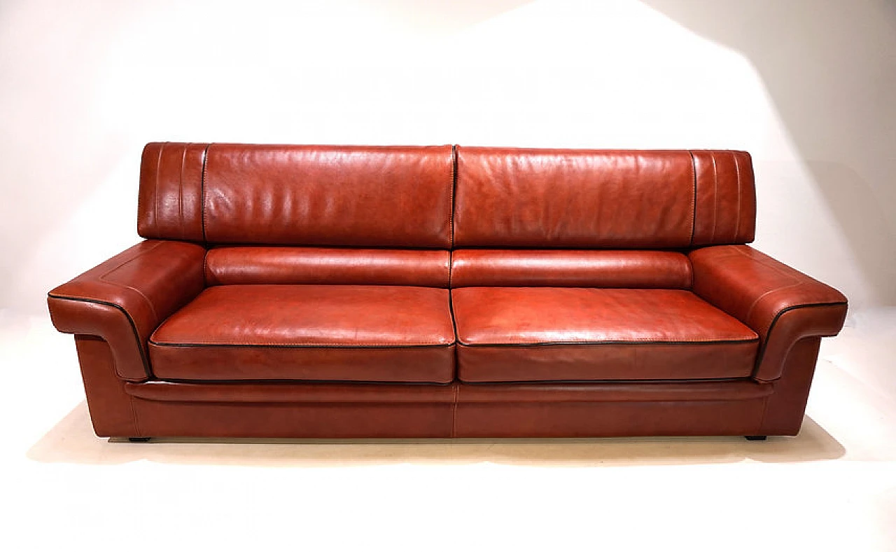 Three-seater cognac-coloured leather sofa, 1990 8