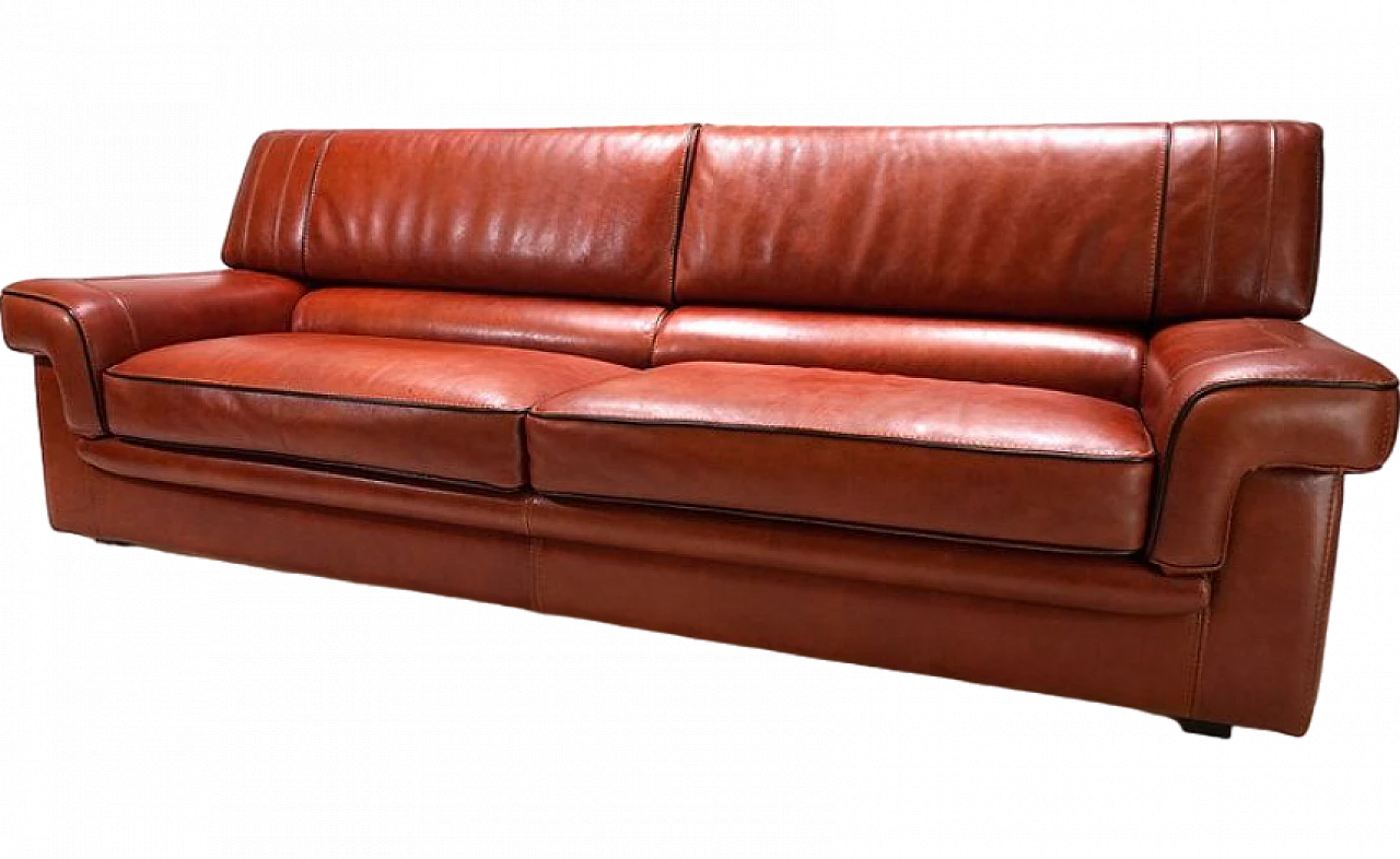 Three-seater cognac-coloured leather sofa, 1990 16