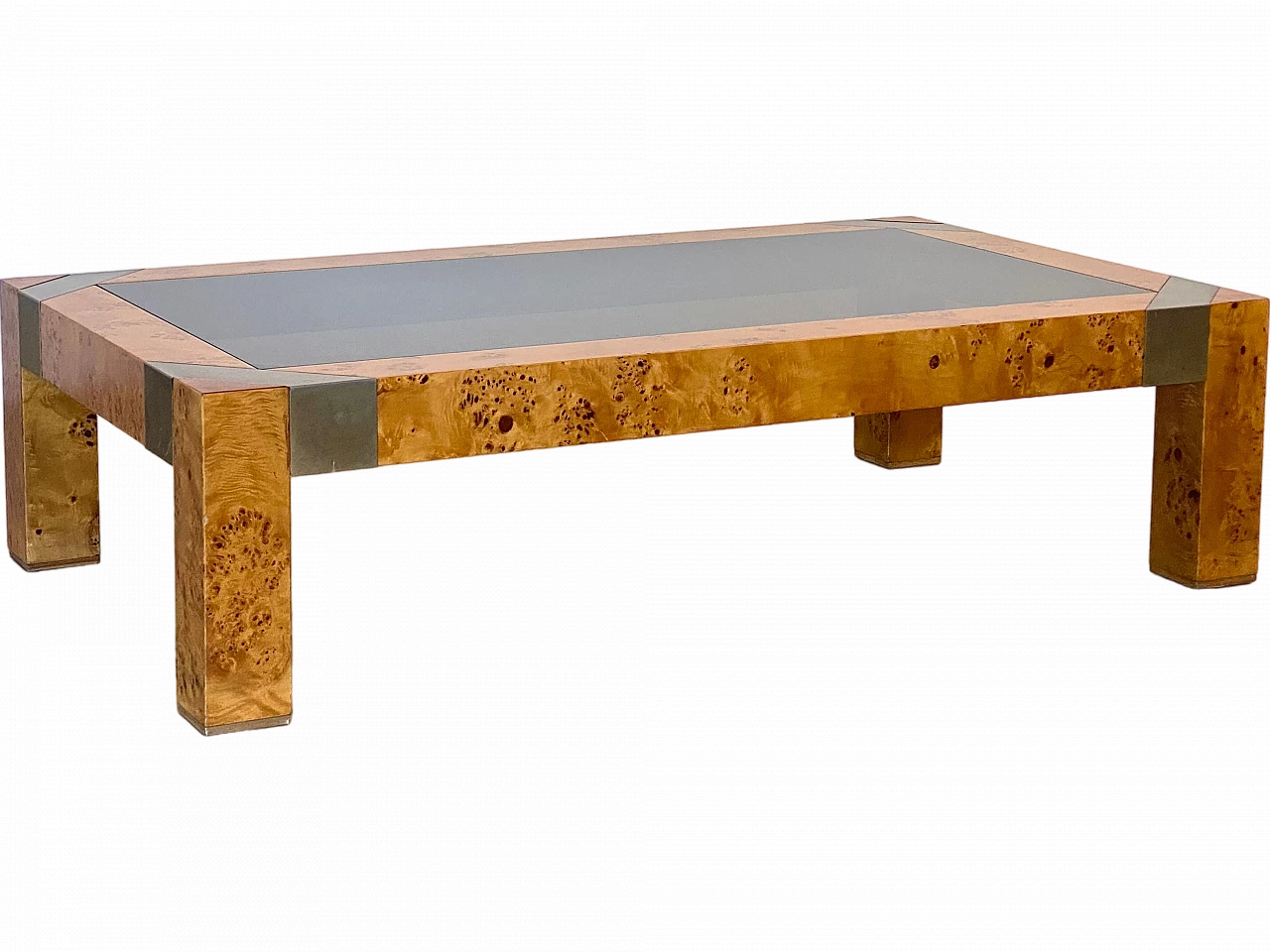 Briar-root, metal and smoked glass coffee table by Mario Sabot, 1970s 11