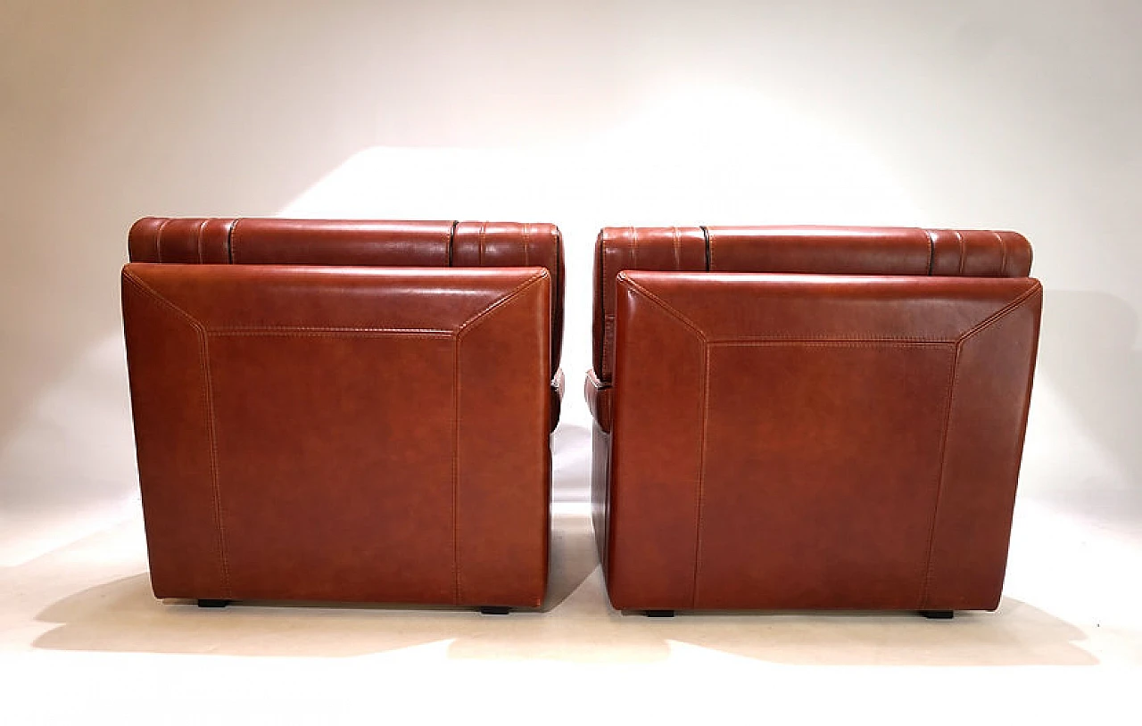 Pair of cognac-coloured leather armchairs, 1990 2