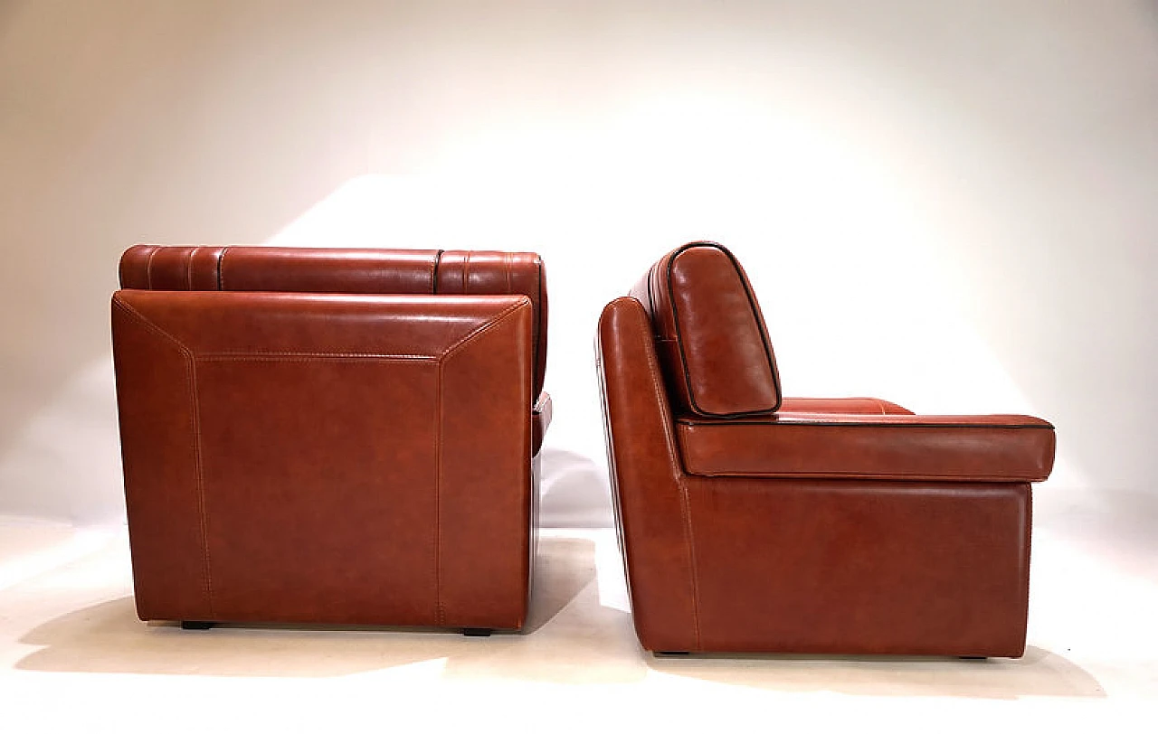 Pair of cognac-coloured leather armchairs, 1990 3