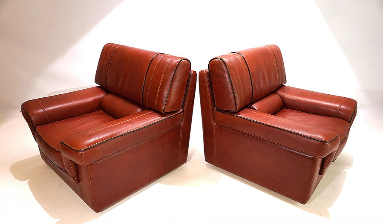 Pair of cognac-coloured leather armchairs, 1990 4