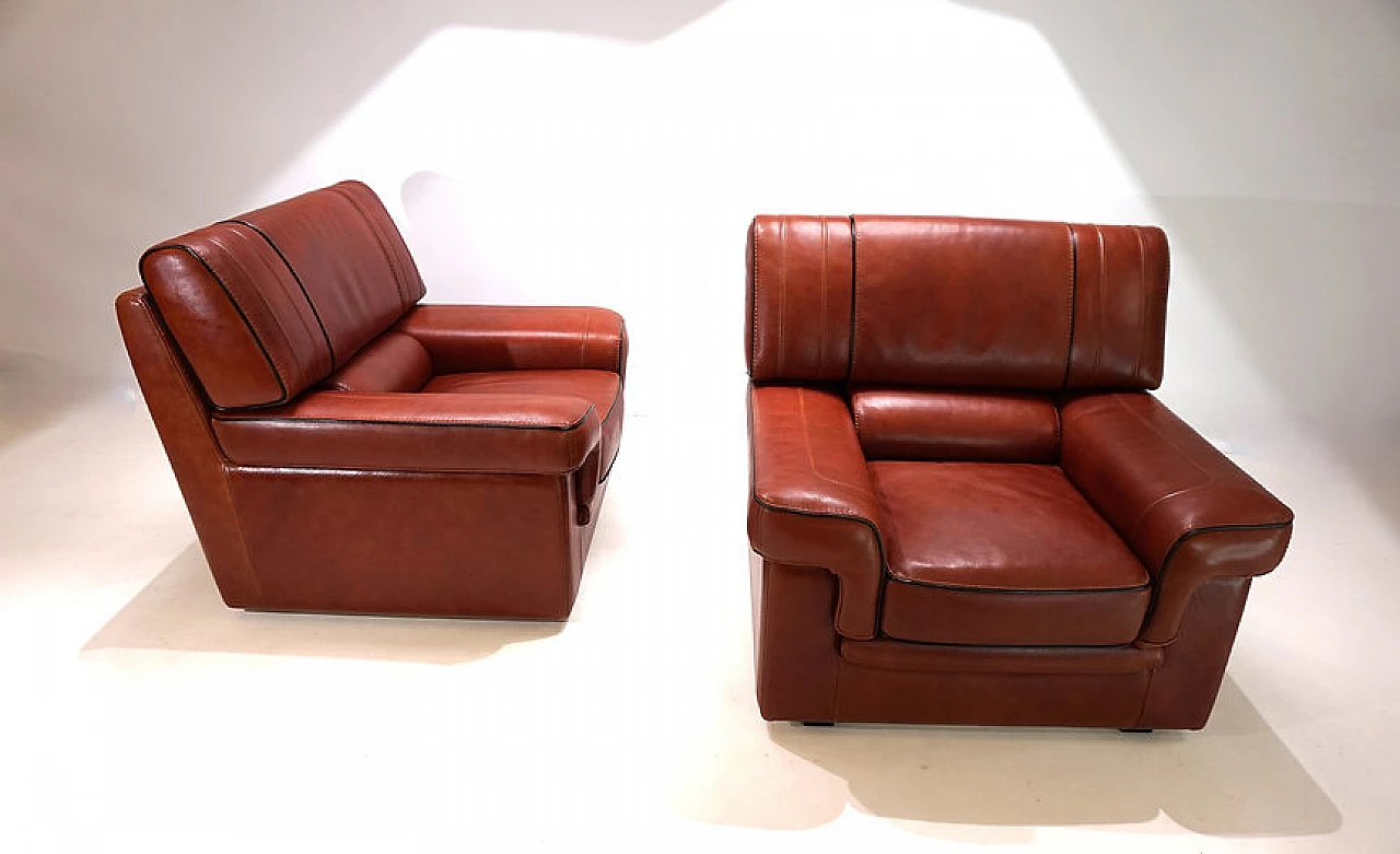 Pair of cognac-coloured leather armchairs, 1990 5