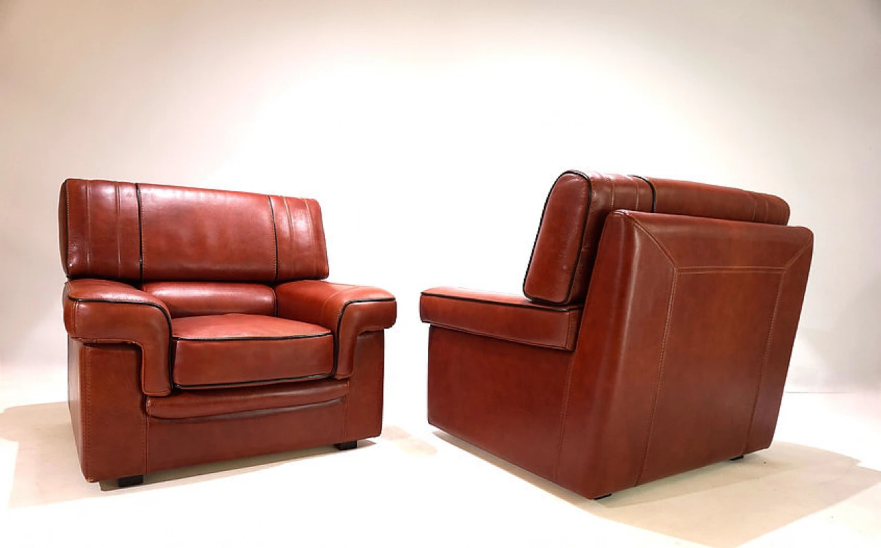 Pair of cognac-coloured leather armchairs, 1990 6