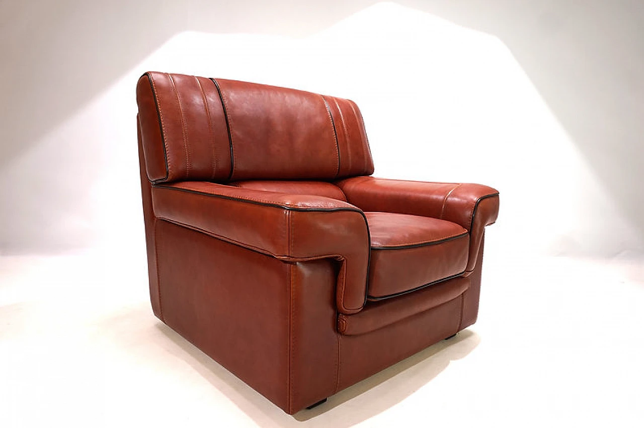 Pair of cognac-coloured leather armchairs, 1990 7