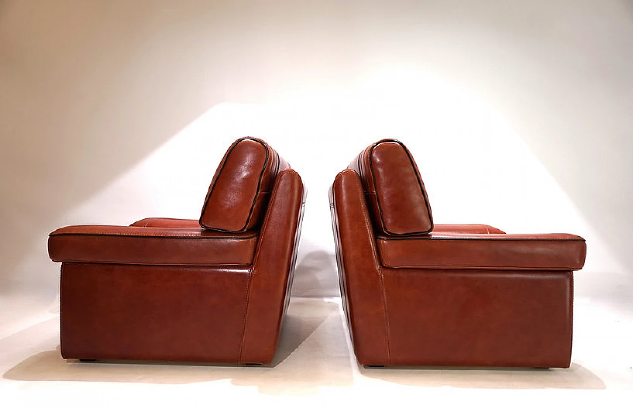 Pair of cognac-coloured leather armchairs, 1990 8