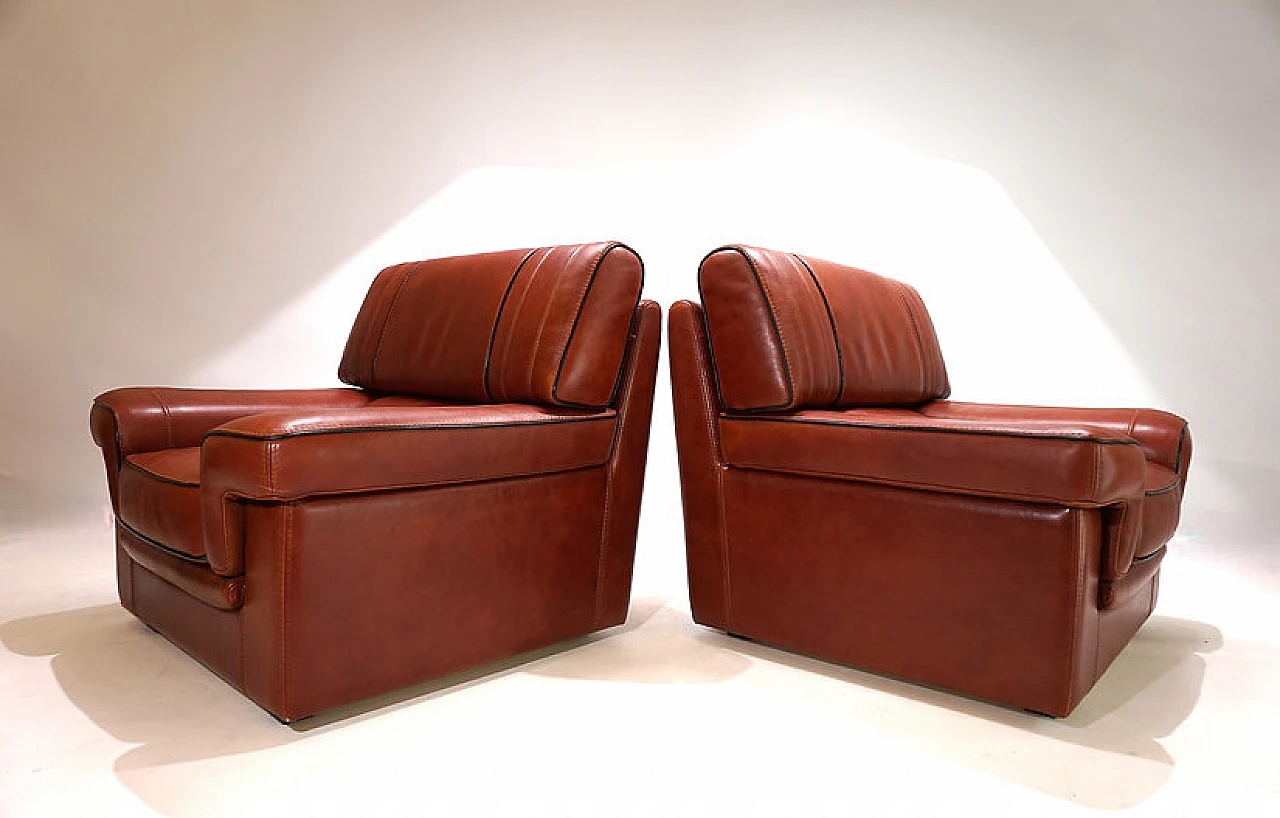 Pair of cognac-coloured leather armchairs, 1990 9