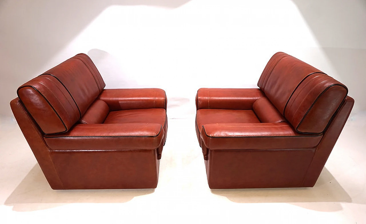 Pair of cognac-coloured leather armchairs, 1990 10