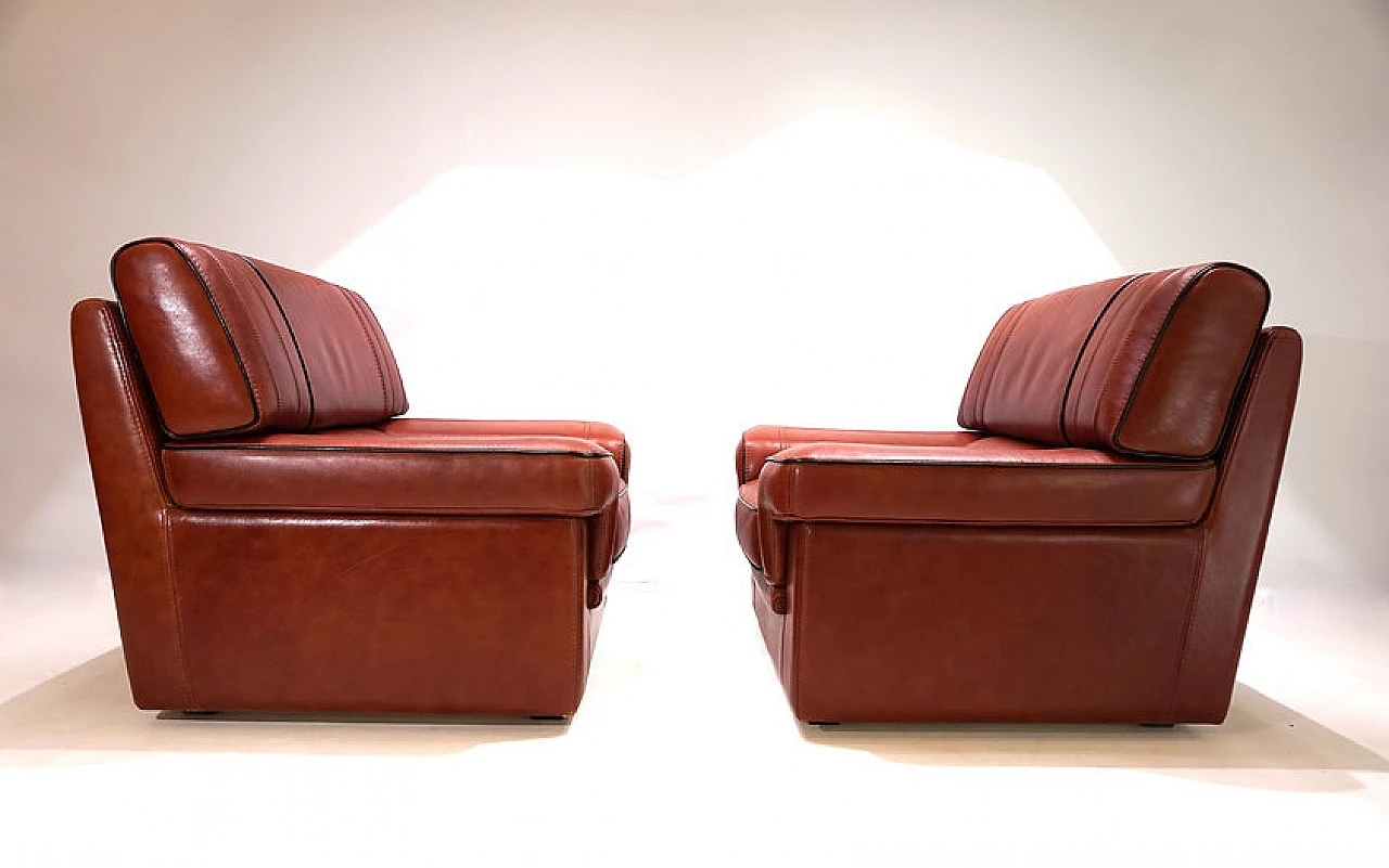 Pair of cognac-coloured leather armchairs, 1990 12