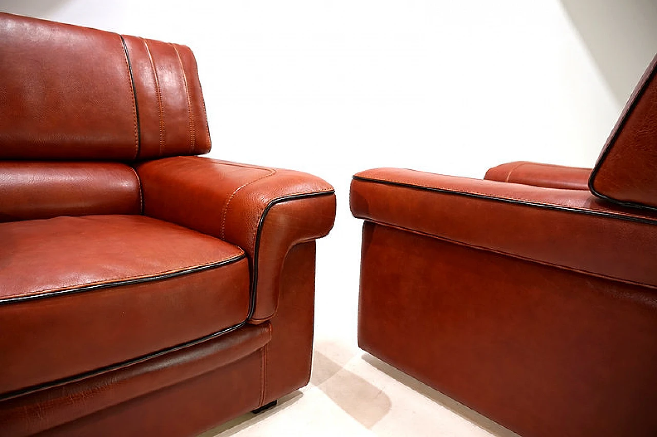 Pair of cognac-coloured leather armchairs, 1990 13