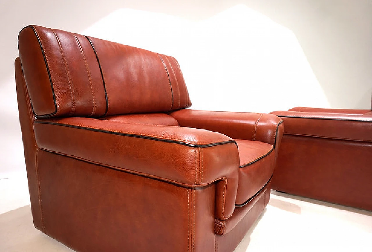 Pair of cognac-coloured leather armchairs, 1990 15