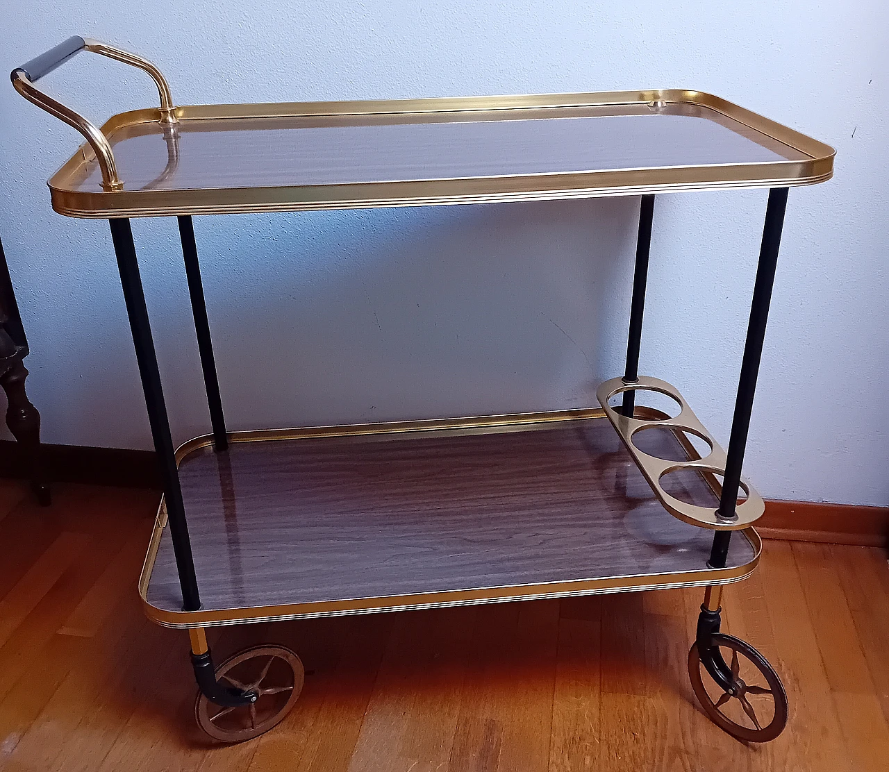 Double top bar cart in formica, brass & bakelite by MB Italia, 1960s 1