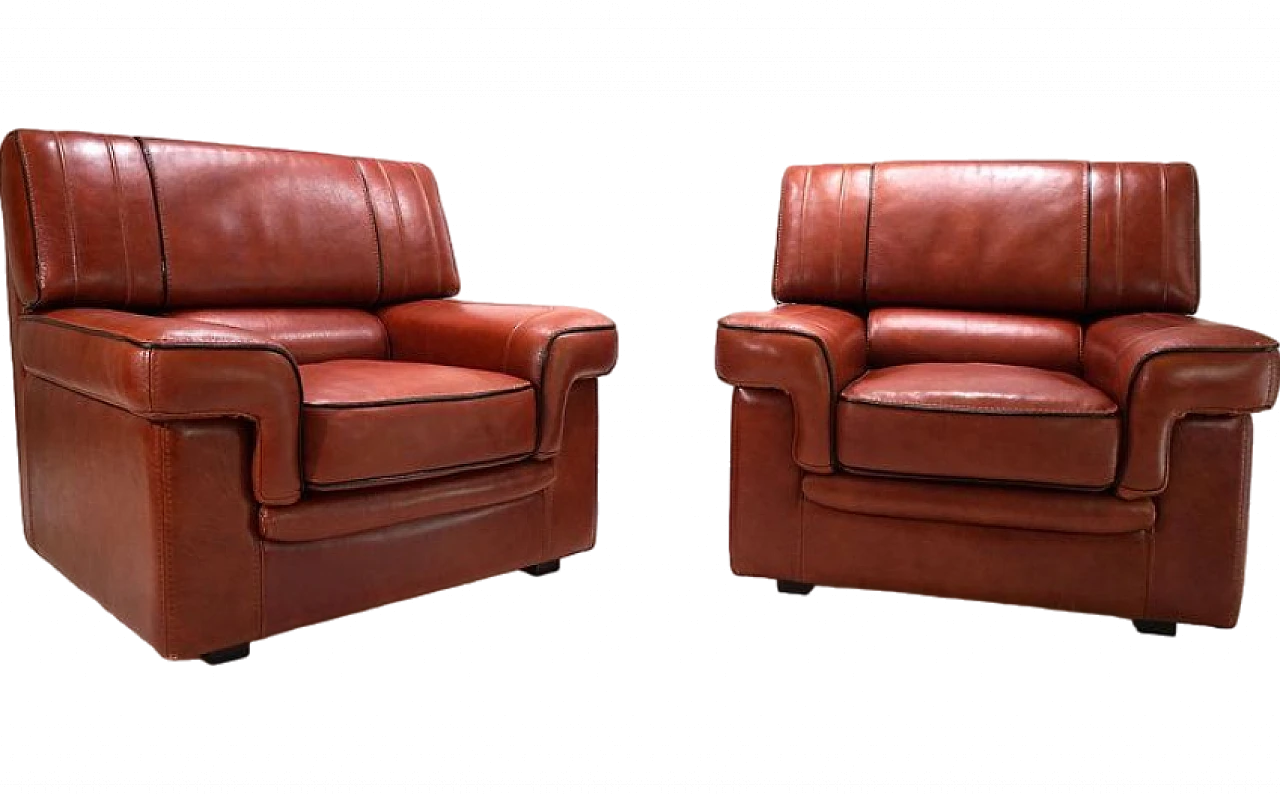 Pair of cognac-coloured leather armchairs, 1990 16