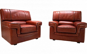 Pair of cognac-coloured leather armchairs, 1990
