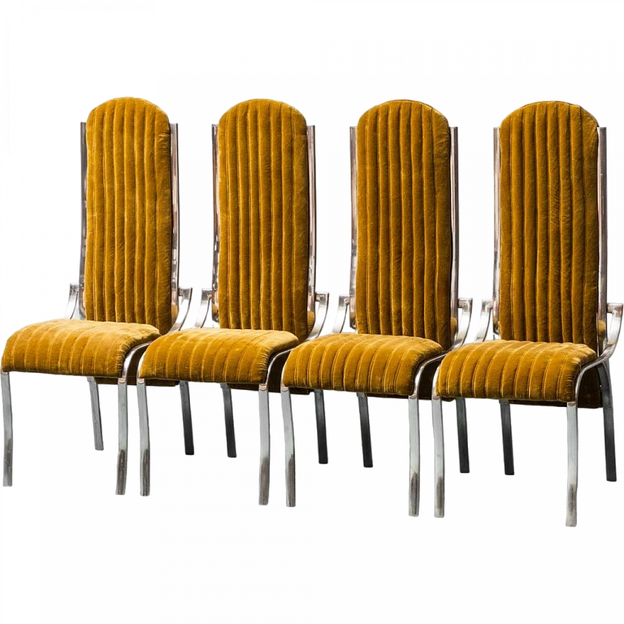 4 Chairs in metal and mustard yellow velvet, 1970s 12